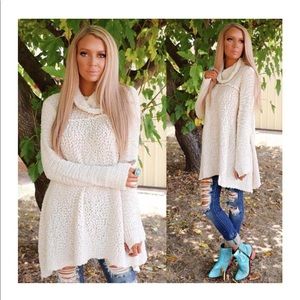Cream Cowel Neck Asymmetric Sweater